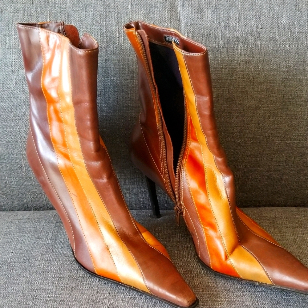 Multi-color leather heeled boots